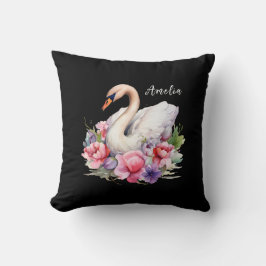Eleganter Name Watercolor Floral Black Swan Daught Kissen