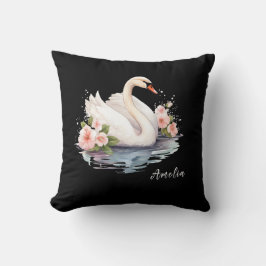 Eleganter Name Watercolor Floral Black Swan Daught Kissen