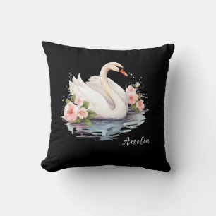 Eleganter Name Watercolor Floral Black Swan Daught Kissen