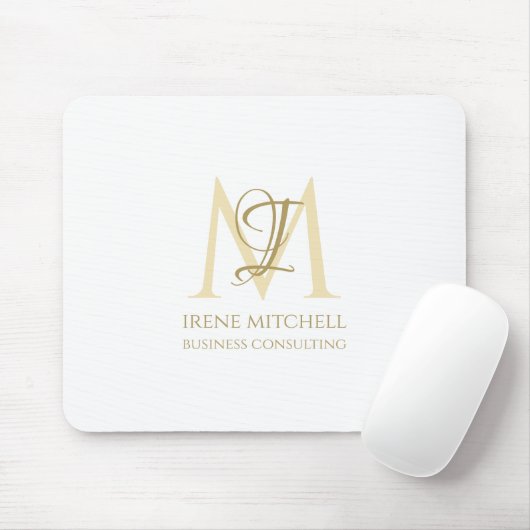 Eleganter Name White Gold Moderne Monogram Mousepad (Mit Mouse)