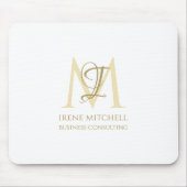 Eleganter Name White Gold Moderne Monogram Mousepad (Vorne)