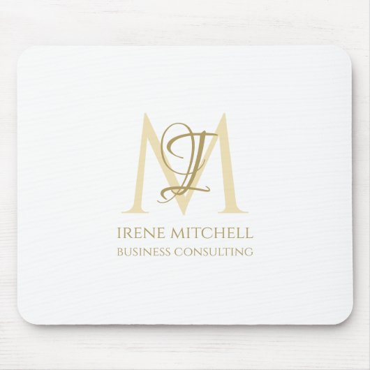 Eleganter Name White Gold Moderne Monogram Mousepad (Vorne)