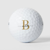 Eleganter Name White Gold Modernes Script Monogram Golfball (Vorderseite)