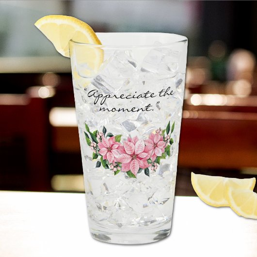 Eleganter Name Zitat Pink Poinsettia 16oz Pint Glas