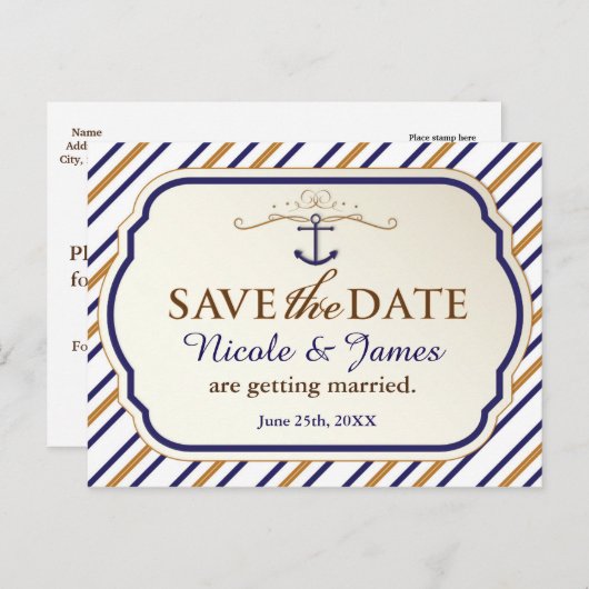 Eleganter Nasenstreifen Save the Date Postkarte (Vorne/Hinten)