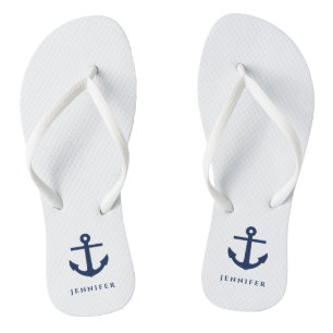 Eleganter Nautical Anchor Individuelle Name Badesandalen