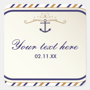 Eleganter nautischer Anker Gold Blau Gestreifter A Quadratischer Aufkleber
