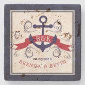 Eleganter nautischer Ankerblauer Wirbel Akzent Steinuntersetzer (Vorderseite)