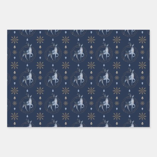 Eleganter Navy Aquarellfarben Tinte & Golden Jewel Geschenkpapier Set (Vorderseite 2)