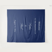 Eleganter Navy-Blauer Hochzeits-Willkommens-Teppic Wandteppich (Vorderseite (Horizontal))