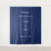 Eleganter Navy-Blauer Hochzeits-Willkommens-Teppic Wandteppich (Vorderseite)