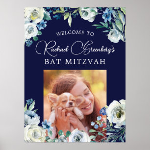 Eleganter Navy Blaufenstück Mitzvah Willkommen Poster