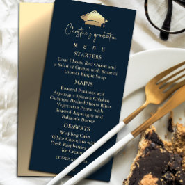 Eleganter Navy Blue and Gold Abschluss Menükarte
