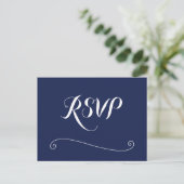 Eleganter Navy Blue and White Wedding RSVP Postkarte (Stehend Vorderseite)