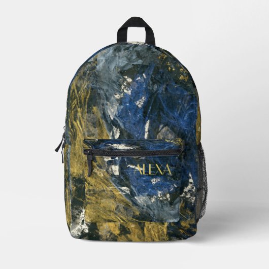 Eleganter Navy Blue Black Gold Abstrakt Bedruckter Rucksack (Vorderseite)