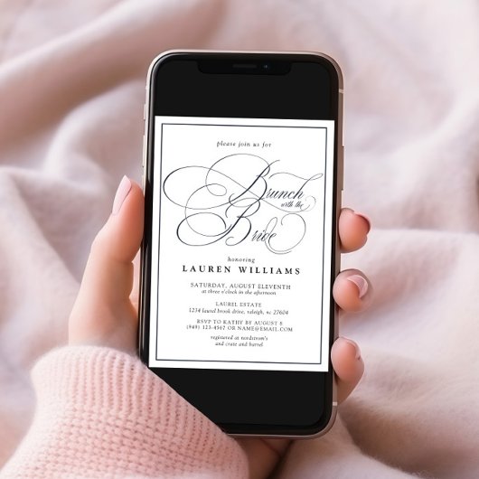 Eleganter Navy Blue Calligraphy Brunch mit Bride Einladung