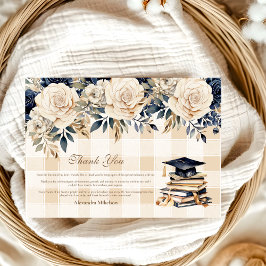 Eleganter Navy Blue Floral Abschluss Dankeskarte