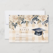 Eleganter Navy Blue Floral Abschluss RSVP Karte (Vorderseite)