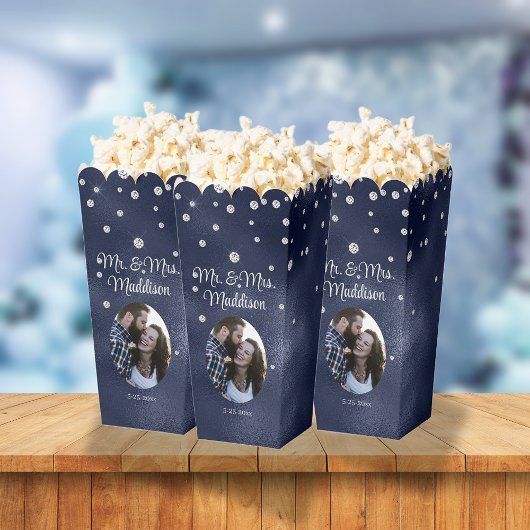 Eleganter Navy Blue Foil & Diamond Wedding Popcorn Geschenkschachtel