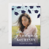 Eleganter Navy Blue Foto Abschluss Einladung (Vorderseite)