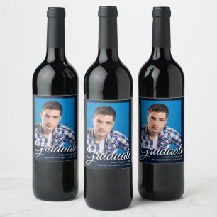 Eleganter Navy Blue Foto Abschluss Weinetikett