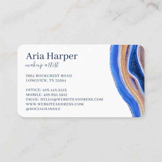 Eleganter Navy & Blue Geode Gold Glitzer Agate Visitenkarte (Rückseite)