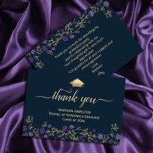 Eleganter Navy Blue Gold Abschluss Dankeschön Card