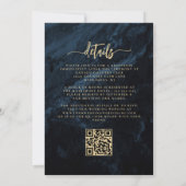 Eleganter Navy Blue Gold Floral QR Code Hochzeit Einladung (Rückseite)