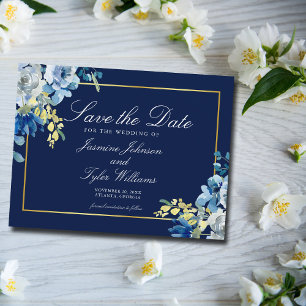 Eleganter Navy Blue Gold Floral Winter Save the Da Postkarte