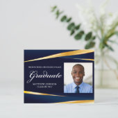 Eleganter Navy Blue Gold Formal Foto Abschluss Postkarte (Stehend Vorderseite)