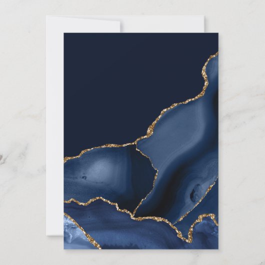 Eleganter Navy Blue & Gold Glitzer Agate Quinceane Einladung (Rückseite)