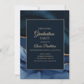 Eleganter Navy Blue Gold Marble Agate Abschluss Einladung (Vorderseite)