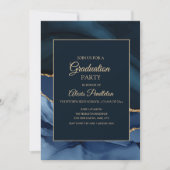 Eleganter Navy Blue Gold Marble Agate Abschluss Einladung (Vorderseite)