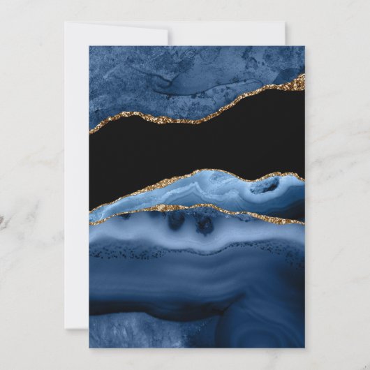 Eleganter Navy Blue Gold Marble Agate Abschluss Einladung (Rückseite)
