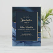 Eleganter Navy Blue Gold Marble Agate Abschluss Einladung (Stehend Vorderseite)