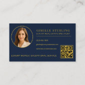 Eleganter Navy Blue Gold Real Anwesen Agent QR Cod Visitenkarte (Rückseite)