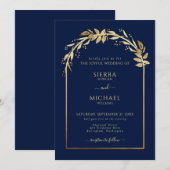 Eleganter Navy Blue Golden Foliage Wedding Arch Einladung (Vorne/Hinten)
