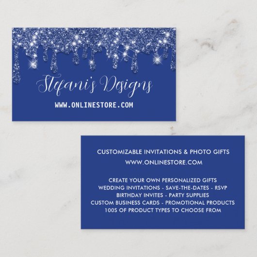 Eleganter Navy Blue Imitats Glitzer Tropfen Online Visitenkarte (Vorne/Hinten)