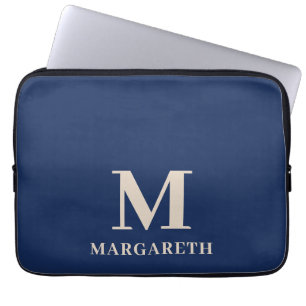 Eleganter Navy Blue Monogram Laptop Sleeve