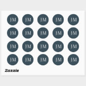 Eleganter Navy Blue Monogram Round Sticker (Blatt)