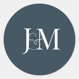 Eleganter Navy Blue Monogram Round Sticker