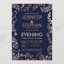 Eleganter Navy Blue Rose Gold Floral Empfang