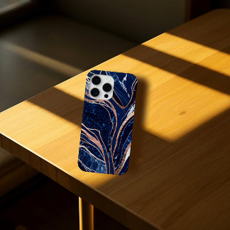 Eleganter Navy Blue Rose Gold Marmor Case-Mate iPhone Hülle