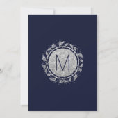 Eleganter Navy Blue Silver Floral Glitzer Hochzeit Einladung (Rückseite)