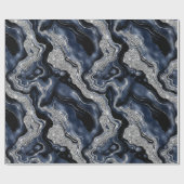Eleganter Navy Blue & Silver Glitzer Agate Birthda Geschenkpapier (Flach)