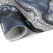 Eleganter Navy Blue & Silver Glitzer Agate Birthda Geschenkpapier (Rolleneckpunkt)