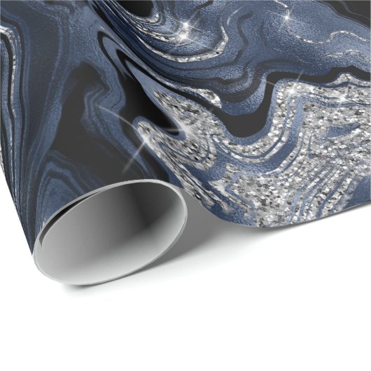Eleganter Navy Blue & Silver Glitzer Agate Birthda Geschenkpapier (Rolleneckpunkt)