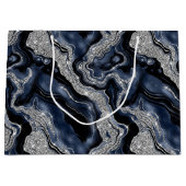 Eleganter Navy Blue & Silver Glitzer Agate Birthda Große Geschenktüte (Vorderseite)