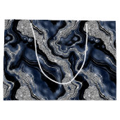 Eleganter Navy Blue & Silver Glitzer Agate Birthda Große Geschenktüte (Rückseite)