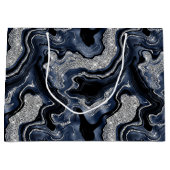 Eleganter Navy Blue & Silver Glitzer Agate Birthda Große Geschenktüte (Vorderseite)